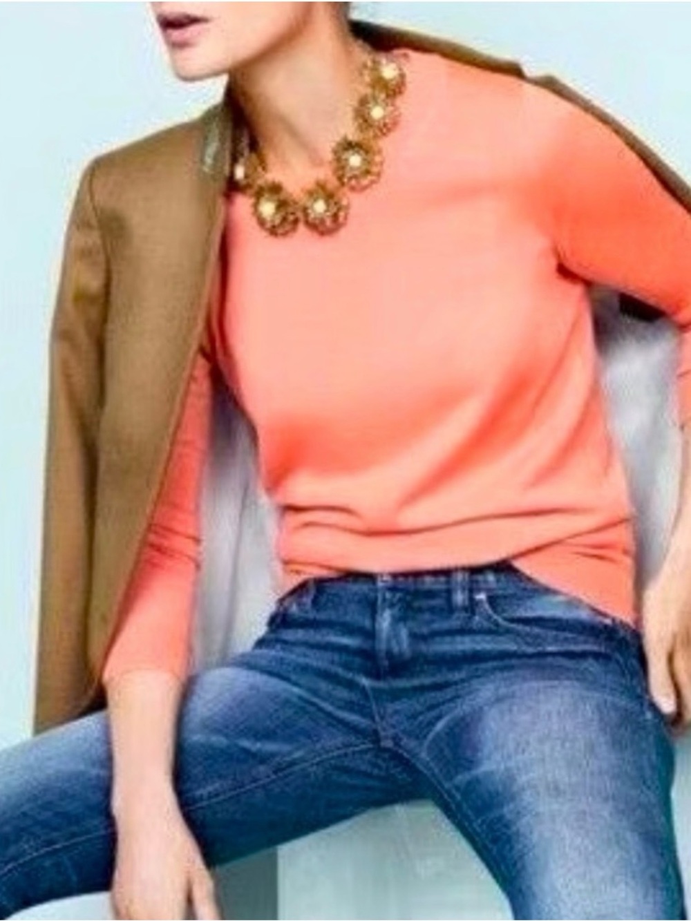 J Crew Merino wool Peach Coral Crewneck Women's Sweater size S
